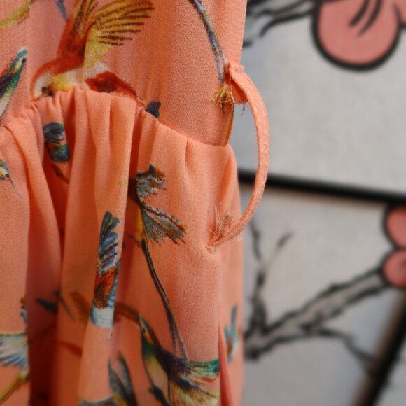 Pinkblush Floral Mini Dress - Peach and Blue Bird Pattern Maternity Dress - Picture 13 of 16